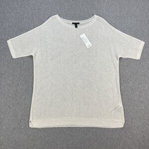 Eileen Fisher Fine Organic Linen Crepe Tunic Top Womens M Ivory Bateau $198 NEW